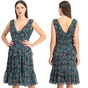 WALTER BAKER Misty Metallic Abstract Print A-Line Dress Sz Large L NWT